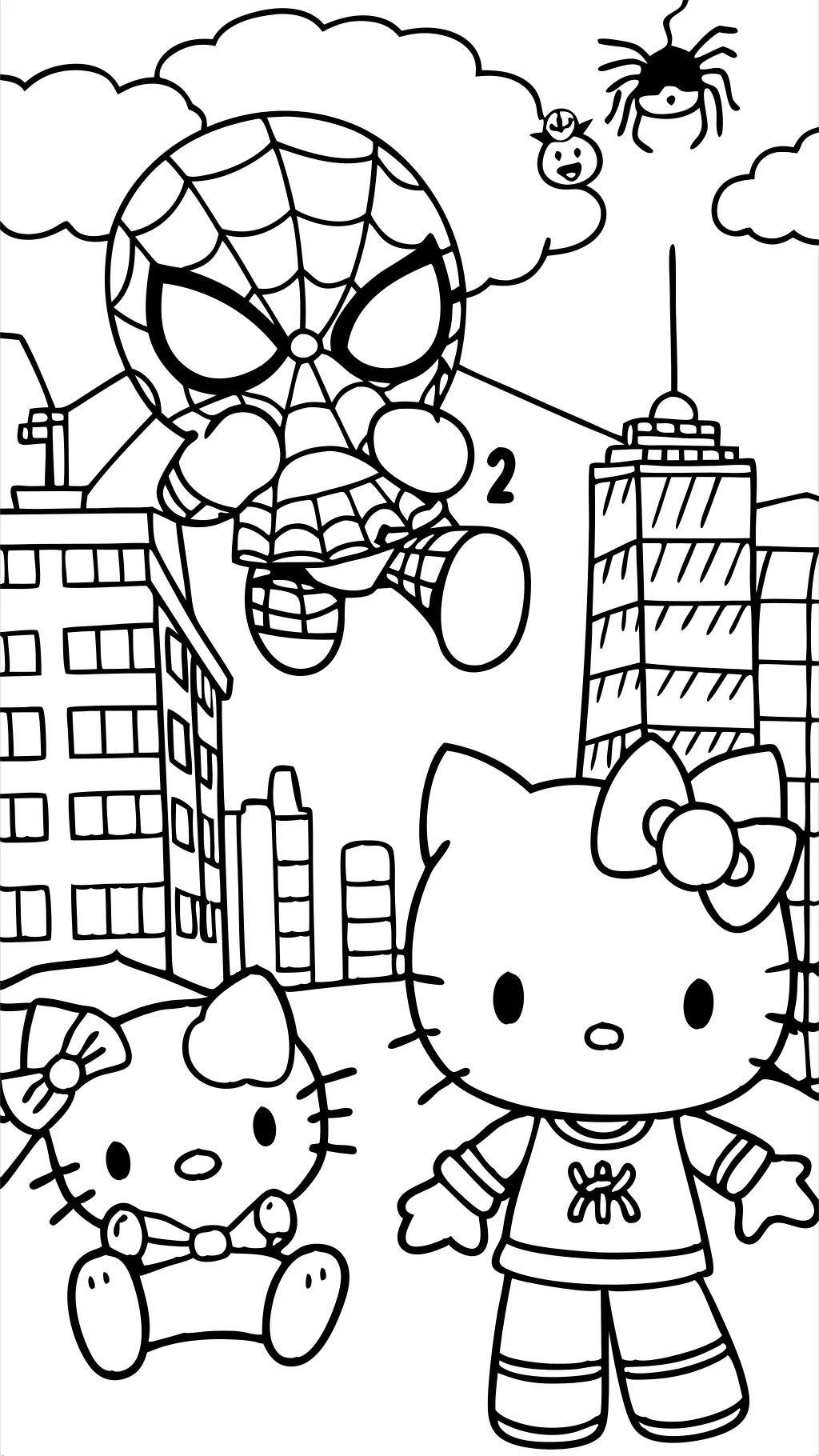 Páginas para colorear de Spiderman y Hello Kitty